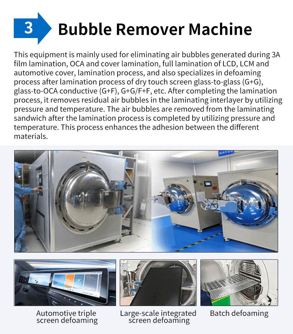 OCA bubble removal machine eliminating bubbles from LCD glass display