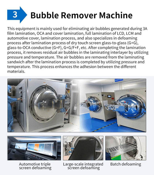 OCA bubble removal machine eliminating bubbles from LCD glass display
