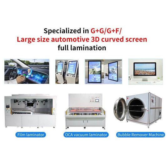OCA laminating machine three-piece kit for bubble-free optical clear adhesive bonding on LCD screens in factory setting