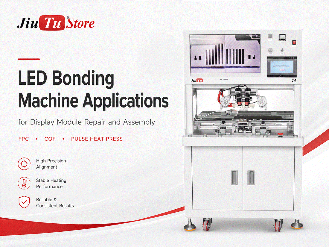 LED bonding machines used for display module repair and assembly with examples of ACF, pulse heat press, and vacuum bonding equipment