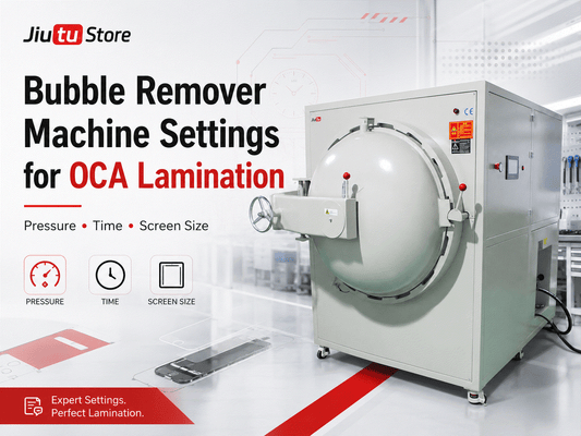 Bubble remover machine with compressor for OCA lamination pressure, time and screen size settings