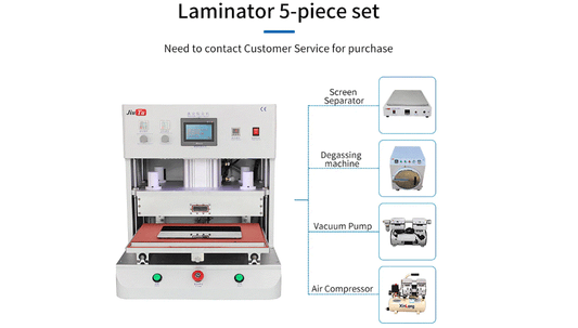 Automatic vacuum OCA laminating machine setup showing alignment and debubble workflow for optical bonding