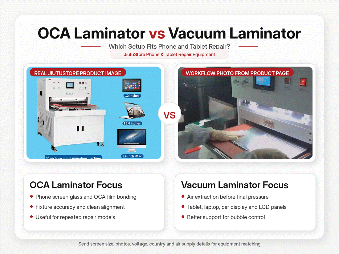 Large vacuum laminator machine for phone, tablet, and display repair with OCA laminator comparison