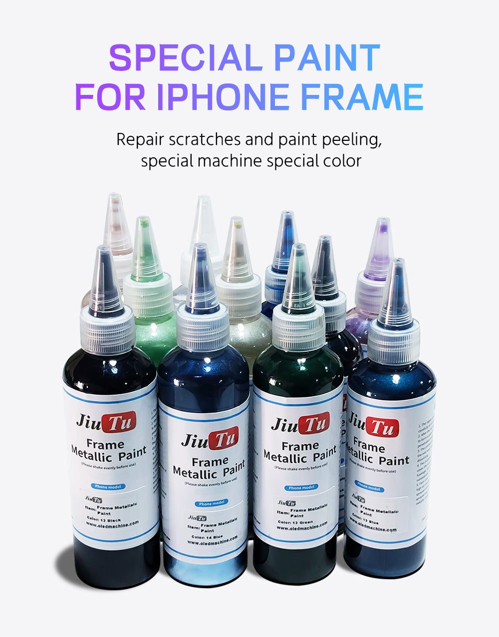 Close-up of iPhone bezel frame paint repair process with primer and color application