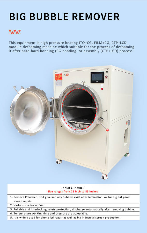 Large Format Bubble Remover autoclave for TV and LCD screen repair with 800mm chamber for OCA COF SCA bubble removal