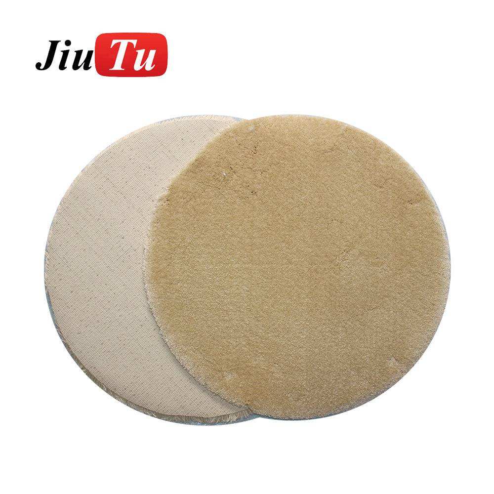 Blanket Pad Suit with two round polishing pads, one beige microfiber and one light tan wool, designed for phone screen polishing machines