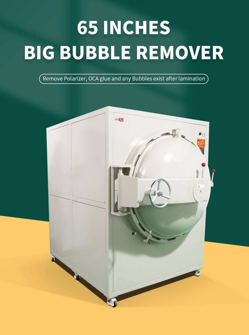 Bubble Remover Machine in white metal with large round front door and control panel on side