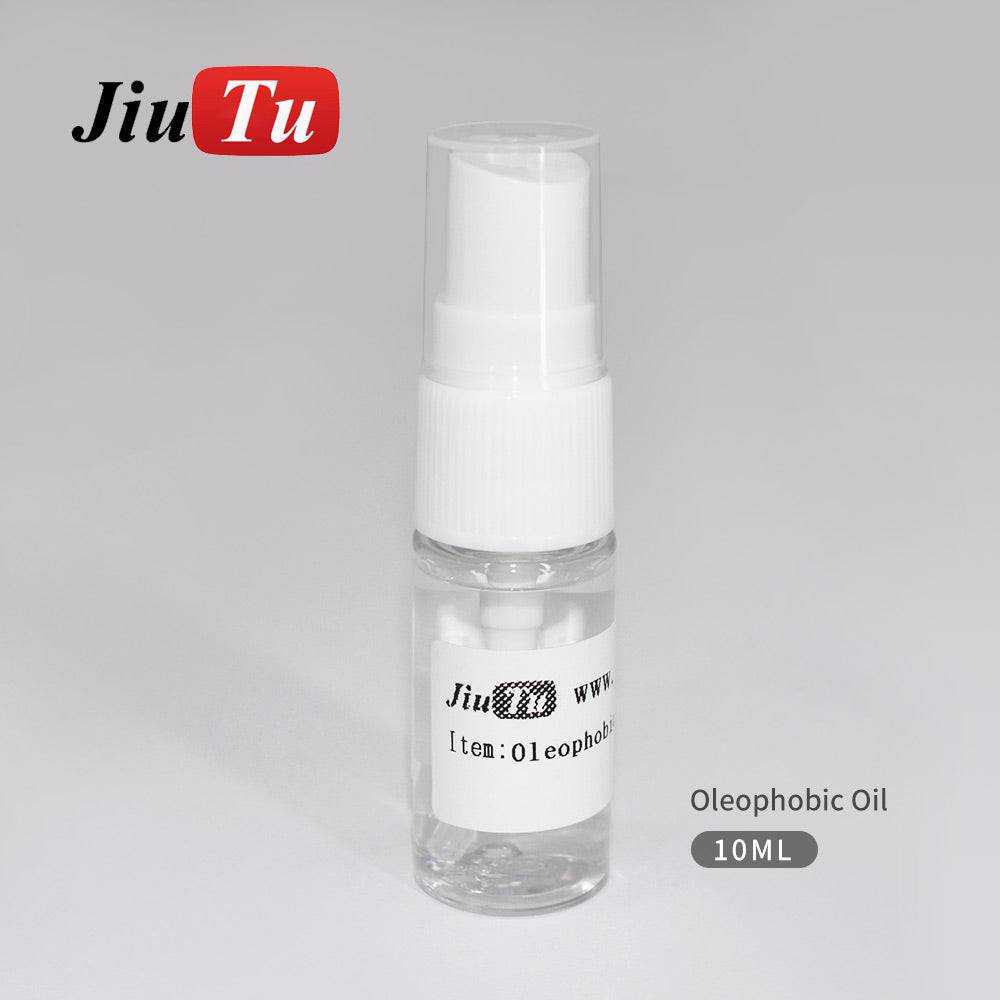 Fingerprint Coating Oil in a small clear 10ml spray bottle with white label and pump dispenser for computer screens