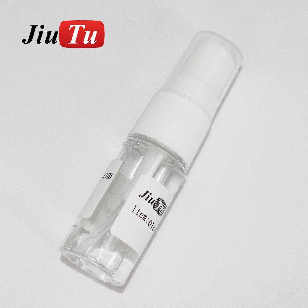 Fingerprint Coating Oil in a small transparent spray bottle with a white cap and label, designed for computer screens