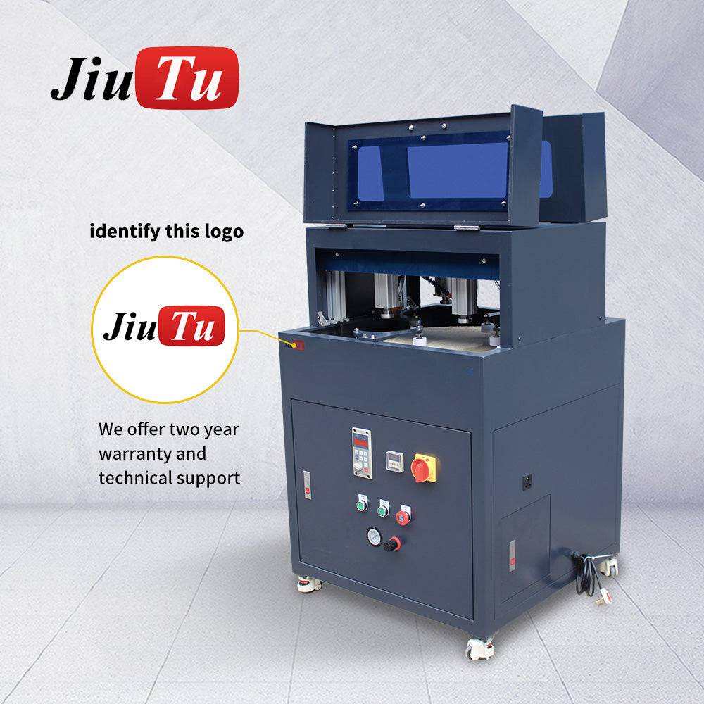 dark blue industrial glass grinding machine with control panel and safety cover for phone screen edge polishing