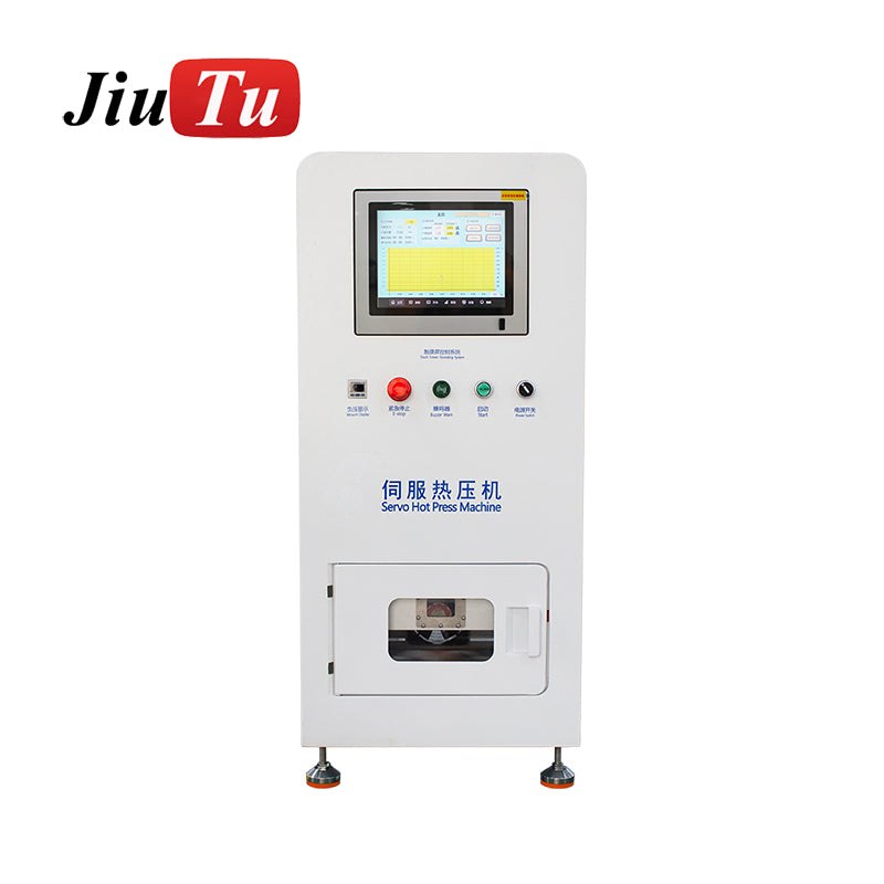 Servo hot press machine in a white cabinet with touchscreen controls and a front vacuum pressing chamber for High Temperature Bonding