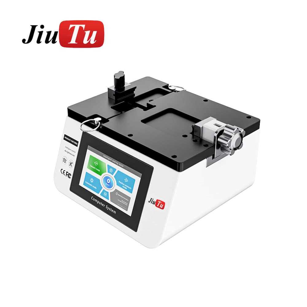 Intelligent Air Tightness Detector with white and black casing, touchscreen interface, and metal clamp components for phone waterproof testing