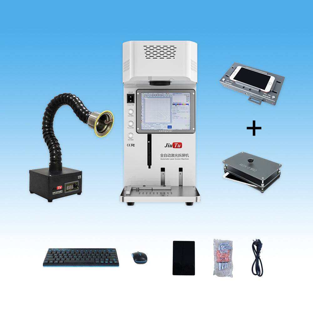 iPhone back glass replacement machine with white laser separator unit, control panel, and various accessories for repair use