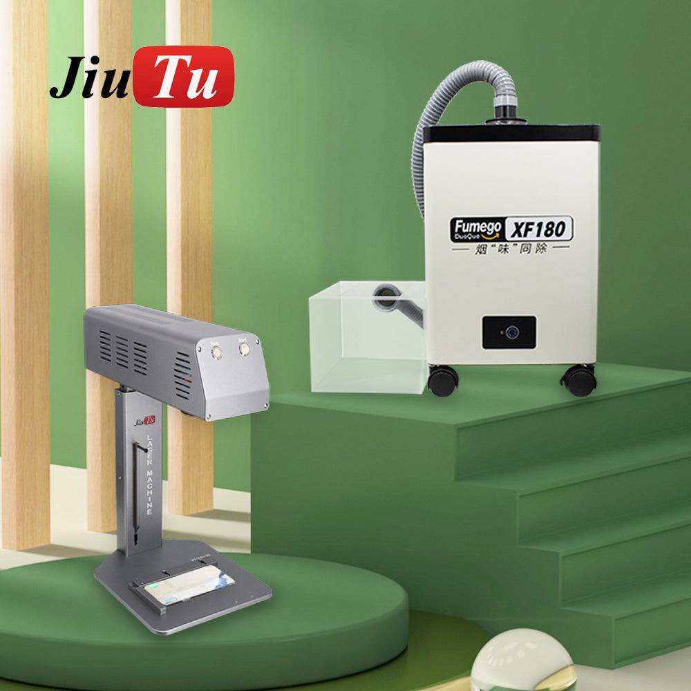 iPhone glass repair laser machine with grey metal body and white exhaust unit for precise back cover separation
