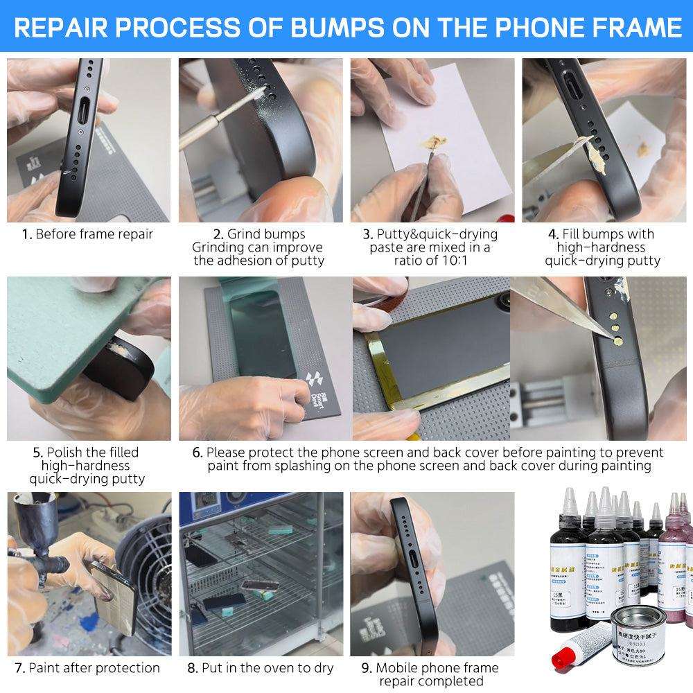 Quick drying putty repairing iPhone frame scratches