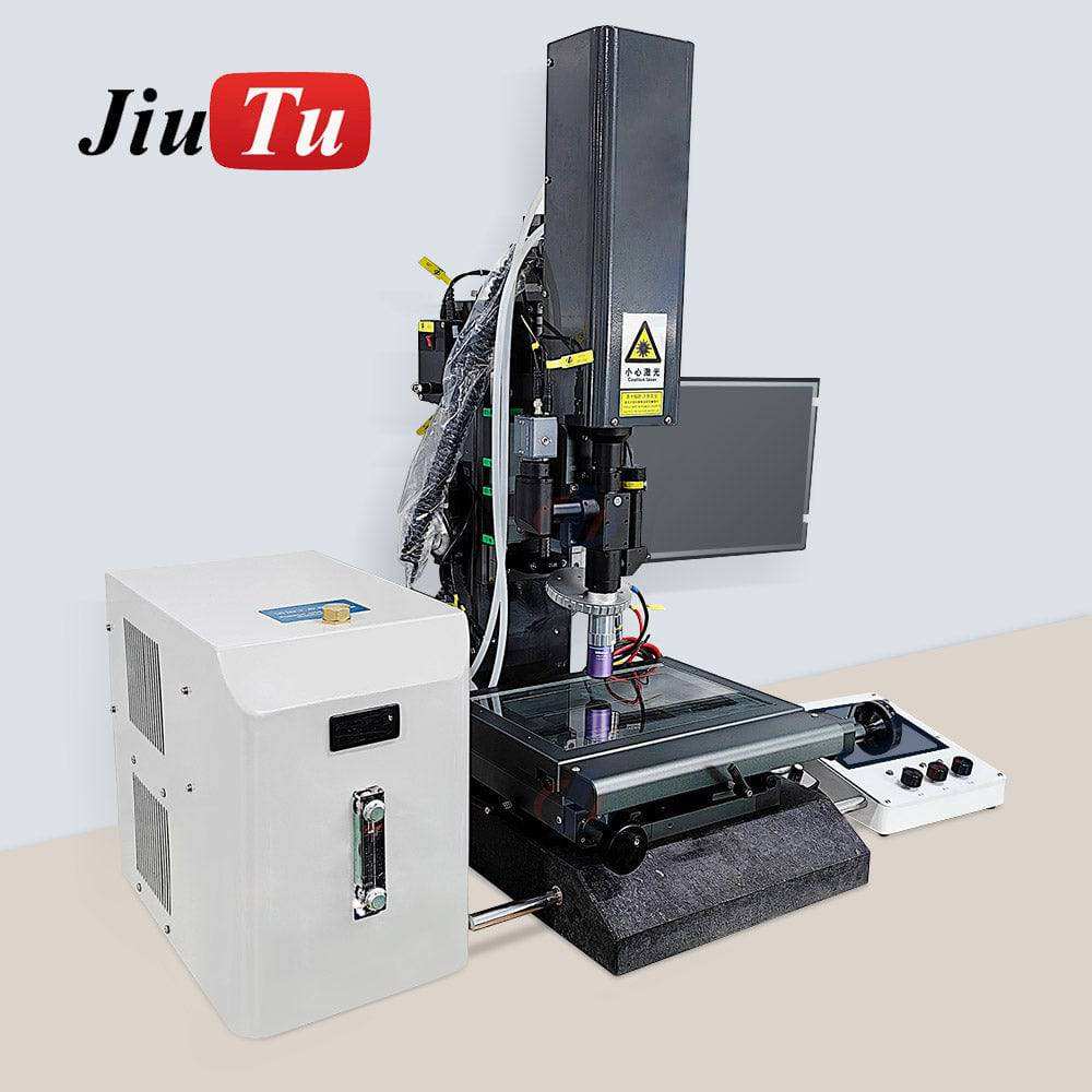 ITO Laser Machine with vertical black laser head, white control box, and attached monitor screen, designed for mobile phone repair