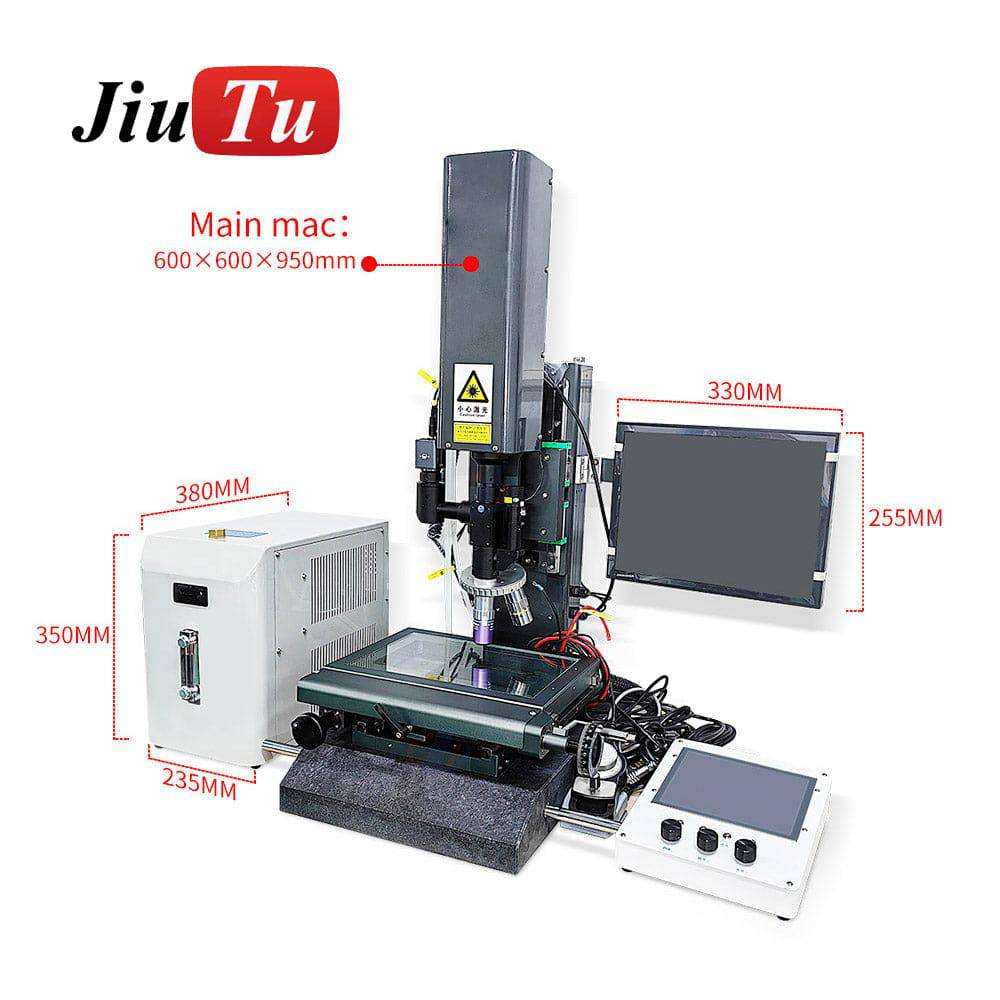 ITO Laser Machine in black and white with control panel, laser head, and measurement markings for mobile phone repair