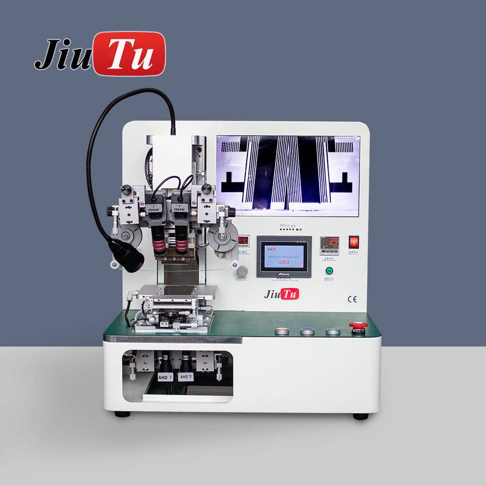 Front view of Jiutu ACF bonding machine with monitor and stage