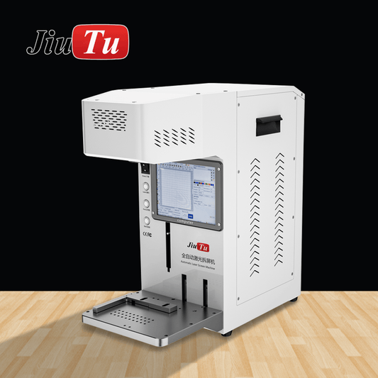 Laser autofocus machine separating back covers of iPhone and Android phones with red-dot alignment for precision