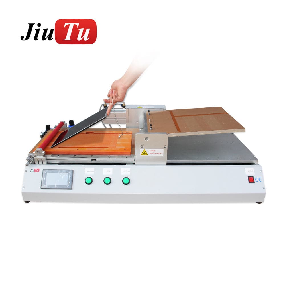 Compact film laminator showing iPad panel placement during fixture setup