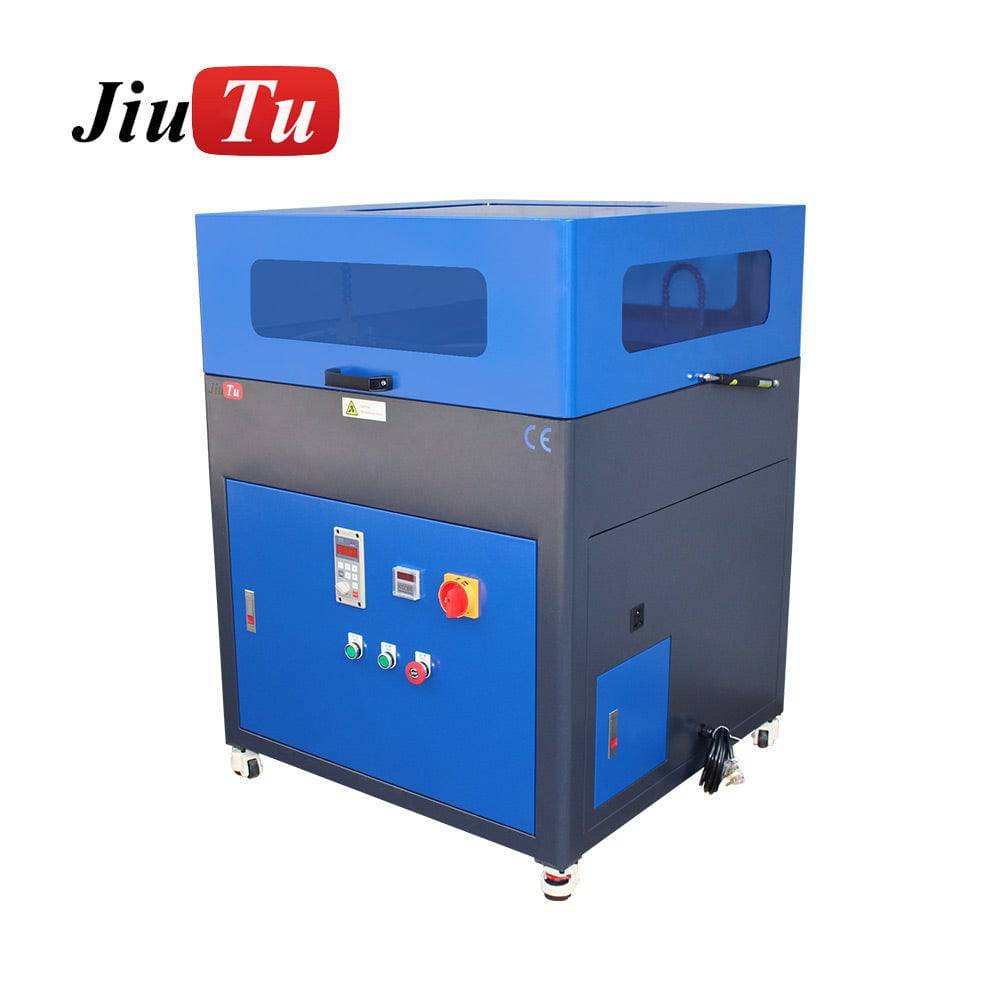 mobile phone screen repair machine in blue and black with control panel and safety glass windows for screen repair processes