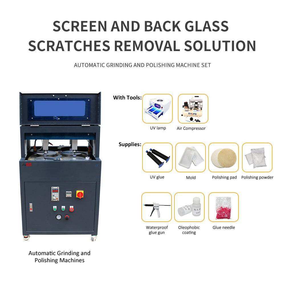 phone glass replacement machine in black with controls and polishing tools for automatic grinding and polishing scratches on smartphone glass