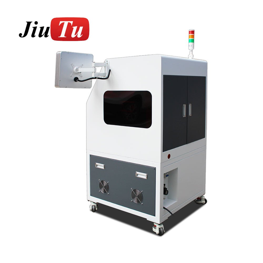 Cell phone housing frame polishing machine removing scratches from aluminum and stainless steel frames using dry wax-based compound.