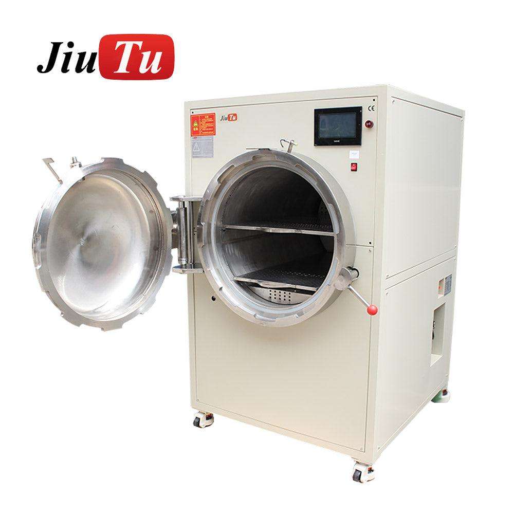 Polarizing film bubble removal machine with automatic heating and pressure controls