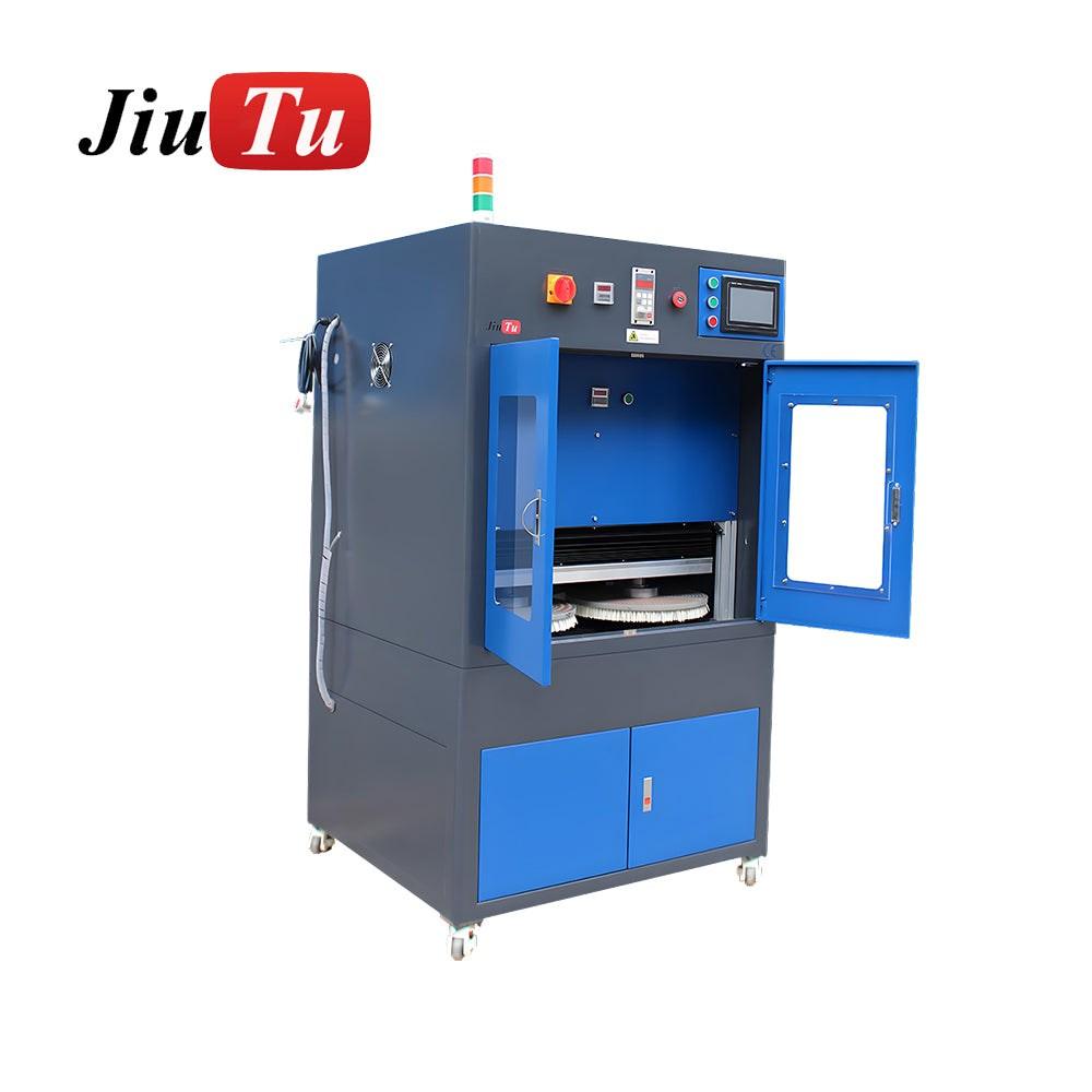 polish machine for mobile phones with 26 blue and black slots, digital control panel, and open front doors for mobile screen polishing