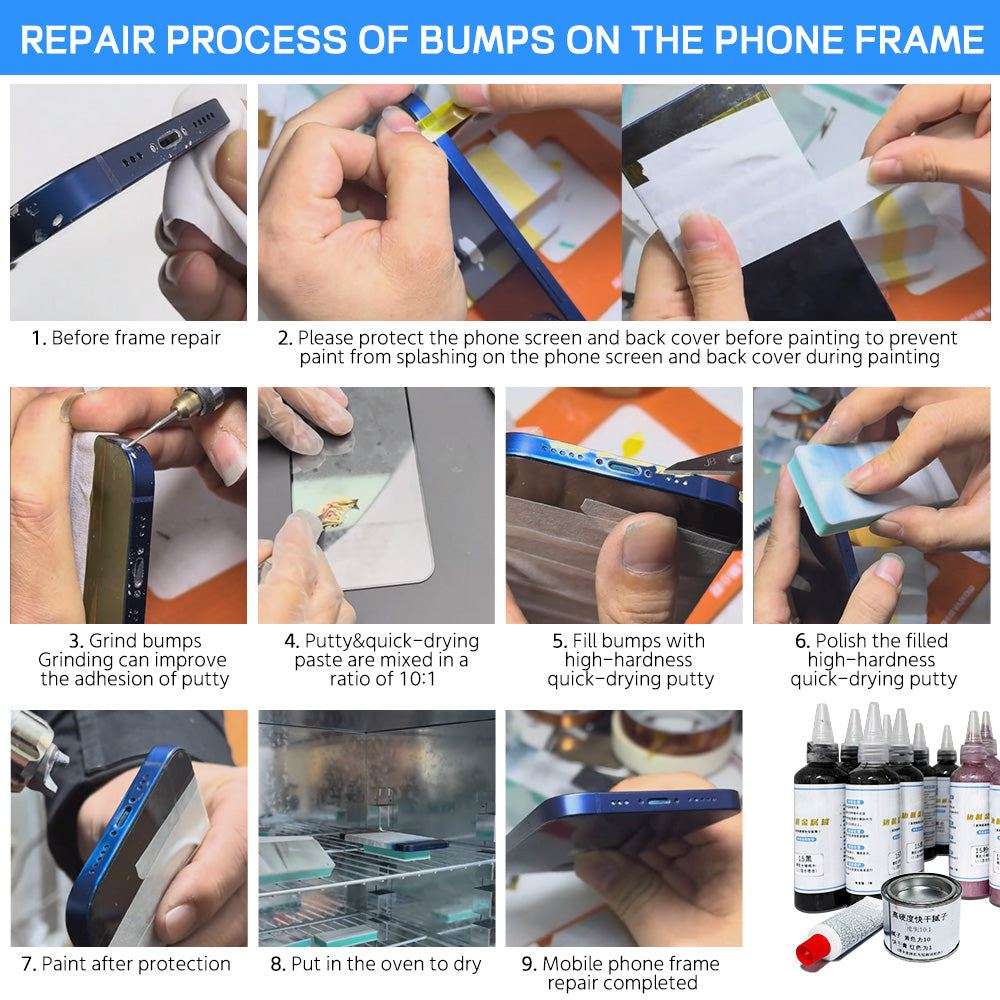Quick drying putty repairing iPhone frame scratches