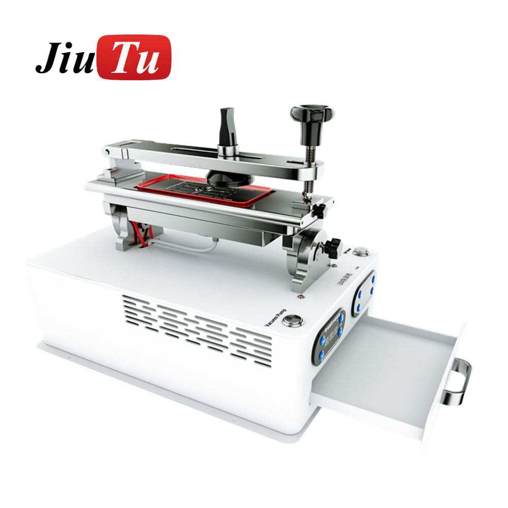 touch separator machine with white metal base and adjustable stainless steel clamps for phone touchscreen panel separation